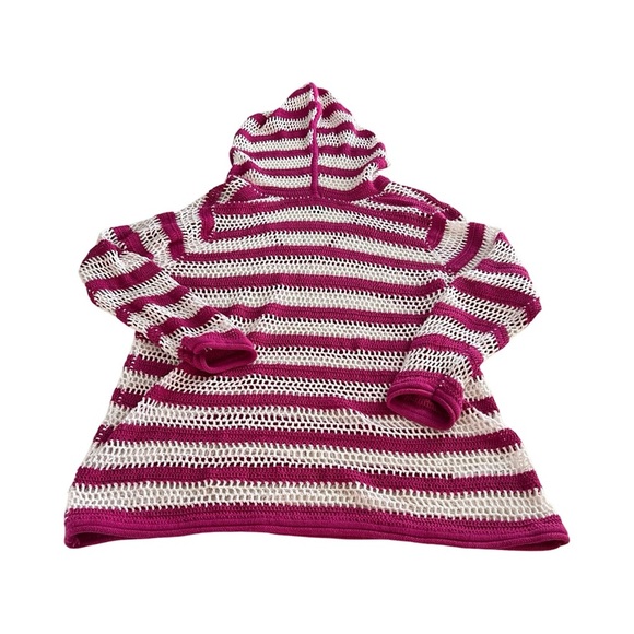 Tommy Bahama Women's Knit Crochet Cotton Pink White Hooded Coverup Medium - Picture 2 of 4